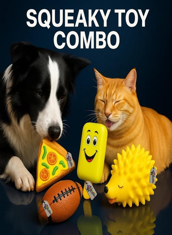 Western Era Squeaky Dog Toys Combo | Rugby Ball, Ice Cream Smiley, Pizza Slice & Porcupine | Durable Rubber Chew Toys for Puppies & Dogs | Soft, Fun & Interactive Sound Toys | Indoor Outdoor Play - Image 2